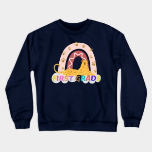 first grade leopard rainbow Team Crewneck Sweatshirt